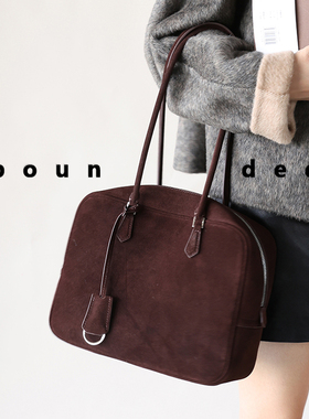 Bounded磨砂皮羽毛包大容量通勤公文包翻毛皮Plume单肩手提枕头包