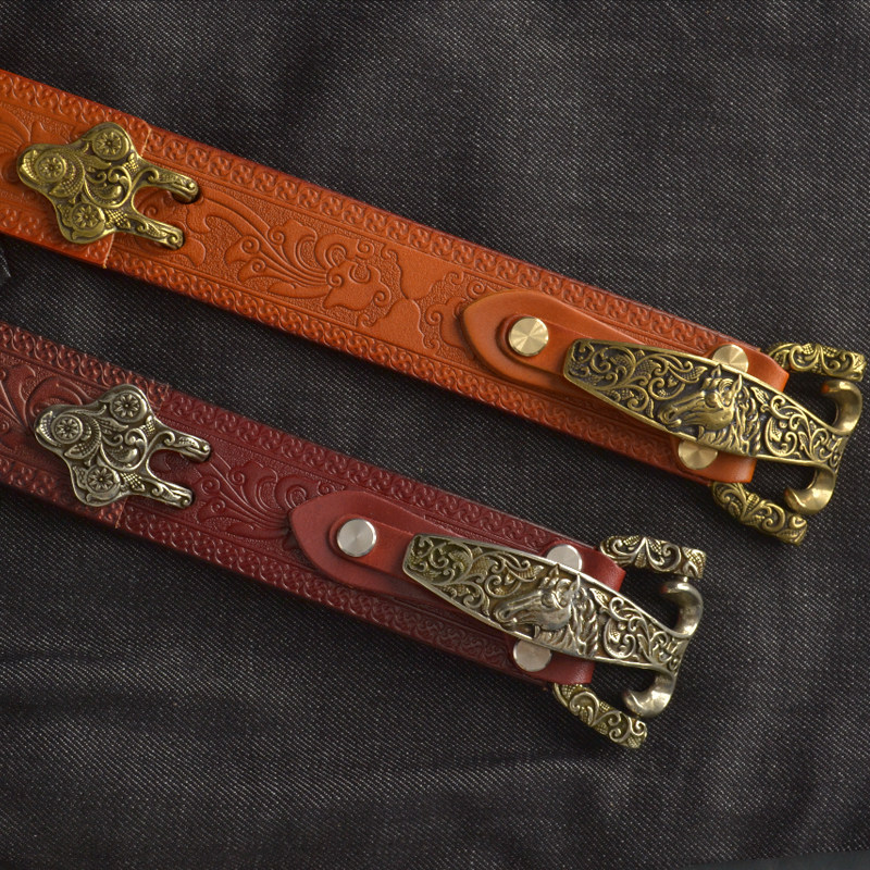 正品美式男士骑兵腰带纯铜扣头层牛皮猎人骑士复古中青年人皮裤带