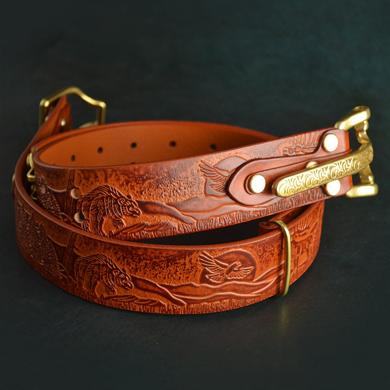 利特尔顿个性真皮复古纯铜骑兵皮带 男士手工骑士汉服牛皮裤腰带