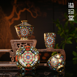 高档送礼金银错陶瓷茶杯家用泡茶碗 溢珍堂珐琅彩百花含英茶器