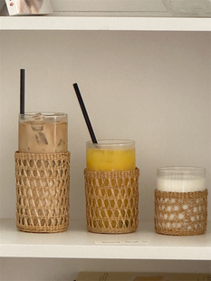 阿宝-韩国ins博主藤编手工玻璃杯咖啡杯果汁美式牛奶水杯隔热茶杯