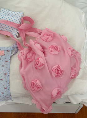 阿宝-自制韩风ins小众花朵单肩包包可爱少女粉色布包日常旅行度假