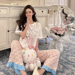 莫代尔睡衣女春夏季 秋家居服套装 纯棉短袖 可外穿大码 长裤 2025新款