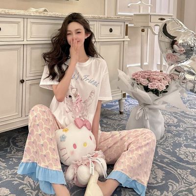 2025新款莫代尔睡衣女春夏季纯棉短袖长裤可外穿大码秋家居服套装