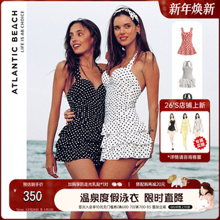 泡温泉遮肉显瘦 夏季 atlanticbeach度假泳衣复古波点裙式 连体泳装