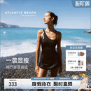 atlanticbeach镂空交叉吊带挂脖连体泳衣女泡温泉裙式 高级感 泳装