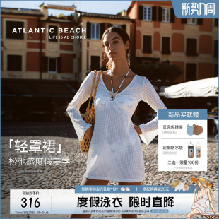 夏 沙滩防晒衫 atlanticbeach度假比基尼泳衣透气罩衫 裙子女v领长袖
