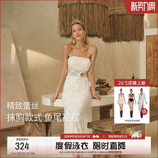 atlanticbeach2024新款 度假连衣裙女优雅蕾丝鱼尾裙摆沙滩裙搭配