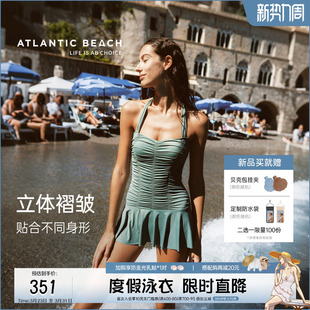 高级感泡温泉泳装 atlanticbeach度假细褶连体裙式 泳衣女2026新款