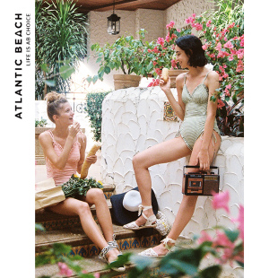 atlanticbeach复古俏皮泳衣 微胖女孩泡温泉夏海边度假风遮肚显瘦