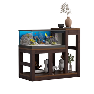 简约胡桃色高低鱼缸架子实木中型多层置物架落地鱼缸底柜底座定制