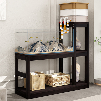 客厅木质鱼缸承重置物架高低错落