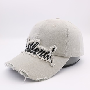 日韩系字母刺绣烂边檐休闲复古时尚 百搭街头软顶鸭舌帽棒球帽新款