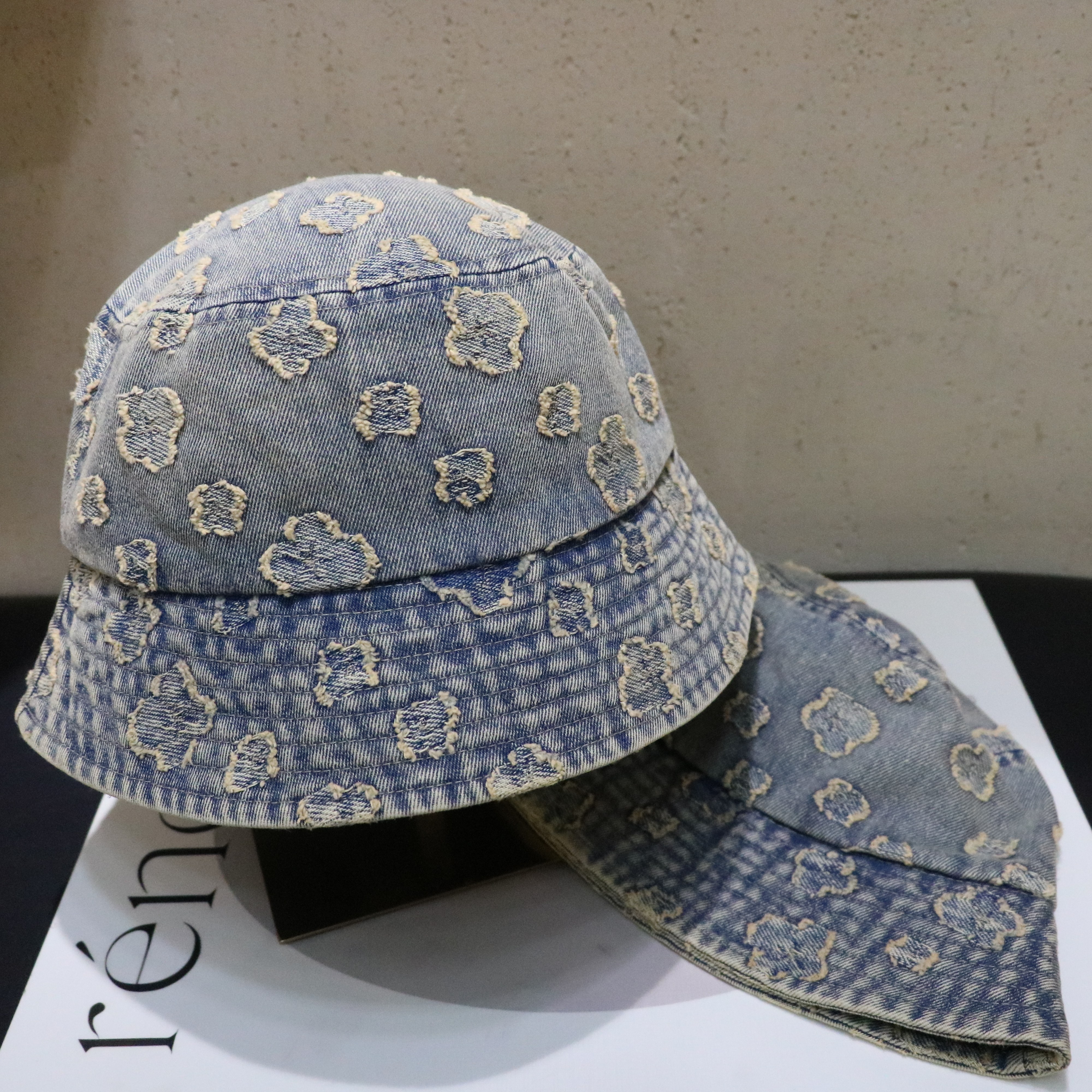 花纹牛仔布做旧休闲时尚百搭街头出游渔夫帽画家帽