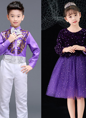 元旦儿童演出服女童公主裙蓬蓬纱裙男童礼服中小学大合唱表演服装