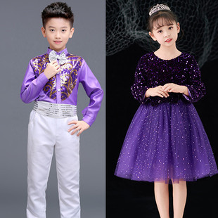 元旦儿童演出服女童公主裙蓬蓬纱裙男童礼服中小学大合唱表演服装
