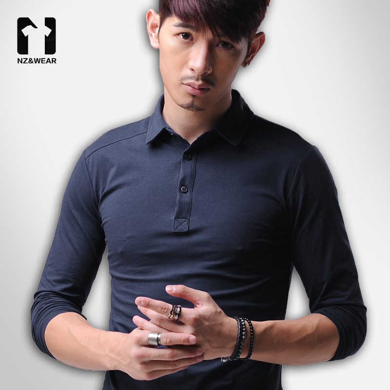 断码款 秋季男士翻领长袖t恤纯棉polo衫男纯色保罗衫衣服修身
