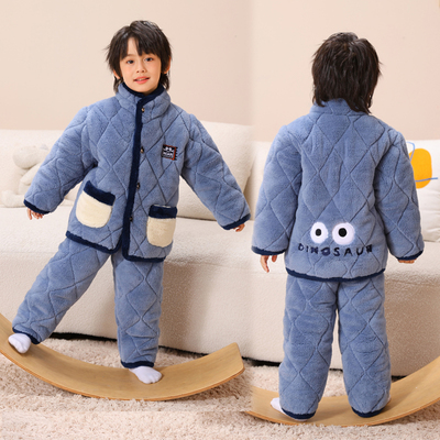 男童睡衣三层夹棉家居服中小童