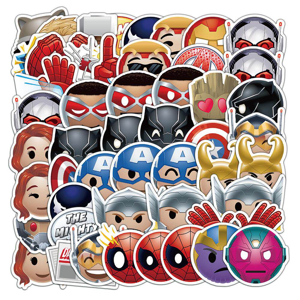 50张卡通emoji复仇者联盟英雄人物大头贴头像贴纸儿童水杯DIY贴画