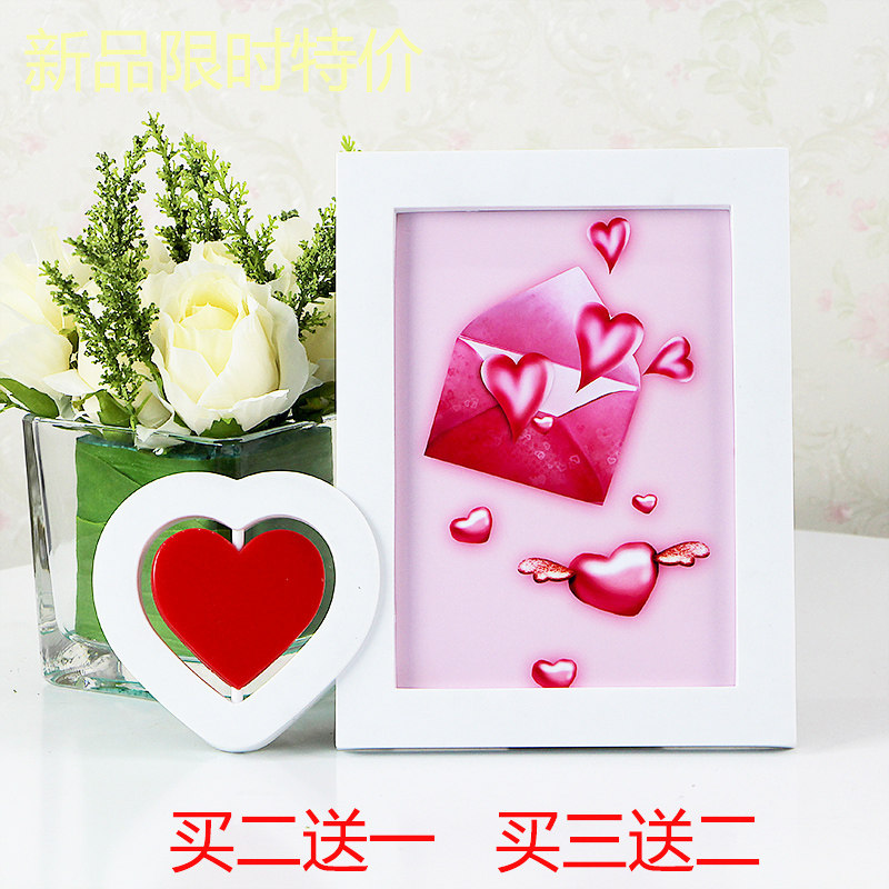 新品相框摆台红爱心创意6寸七寸旋转相架婚纱儿童写真艺术洗照片