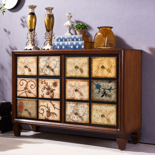 美式彩绘五斗柜进门收纳柜