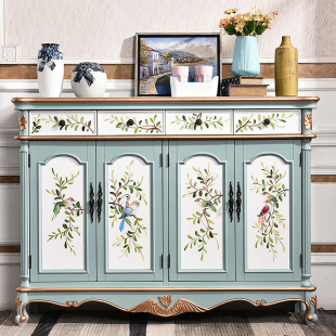 田园客厅柜子实木美式 柜储物柜隔断玄关门口家用进门彩绘收纳柜 鞋
