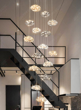 满天星小loft公寓挑高客厅灯旋转楼梯间中空长吊灯挑空别墅复式楼