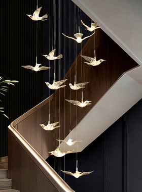 旋转楼梯灯别墅覆式楼简约现代长吊灯挑高loft公寓轻奢挑空客厅大