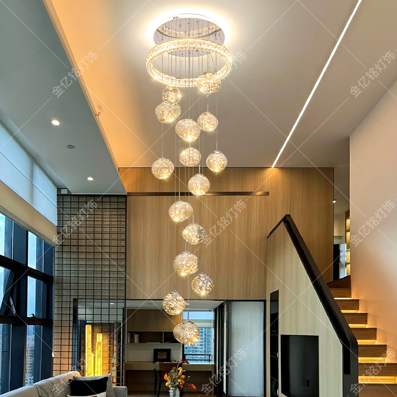 新款鹅卵石满天星楼梯灯长吊灯