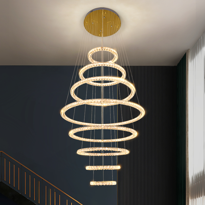 别墅复式楼大吊灯轻奢水晶灯圆形