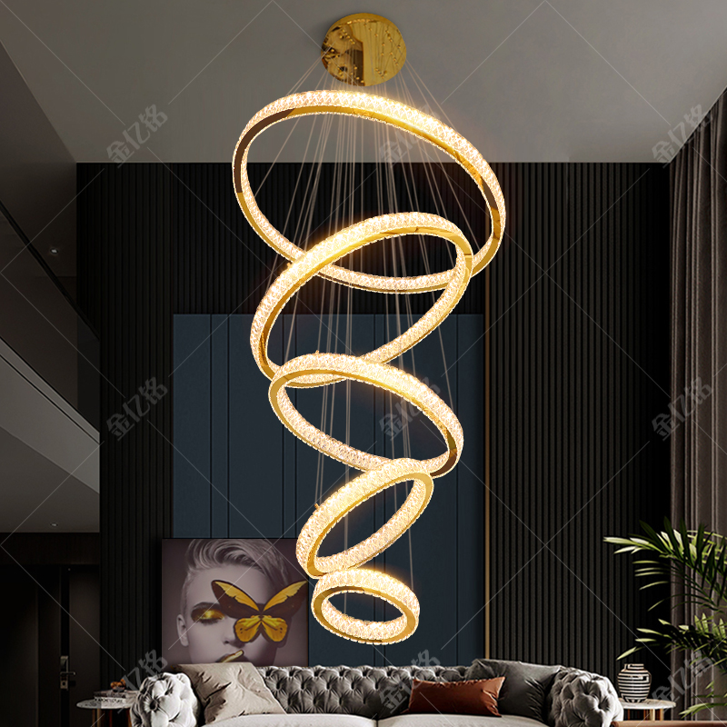 客厅大吊灯现代简约轻奢大气挑高水晶灯别墅复式楼Loft中空大厅灯