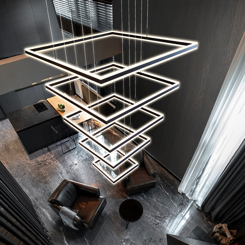 复式楼大吊灯客厅loft现代简约