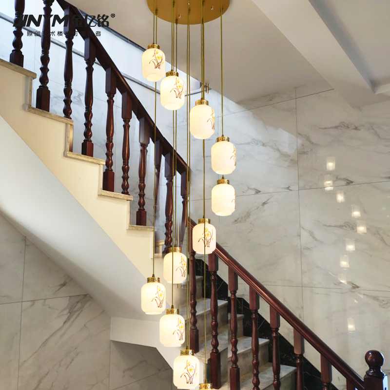 长吊灯旋转别墅复式楼楼梯灯