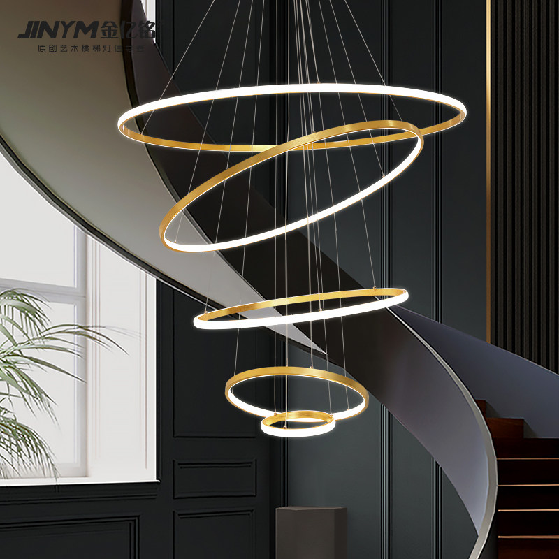 北欧loft公寓楼梯间吊灯极简圆环形别墅复式楼创意轻奢客厅大吊灯_虎窝淘
