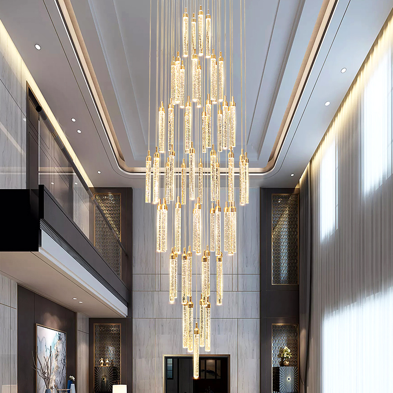 别墅复式楼轻奢楼梯间水晶大吊灯
