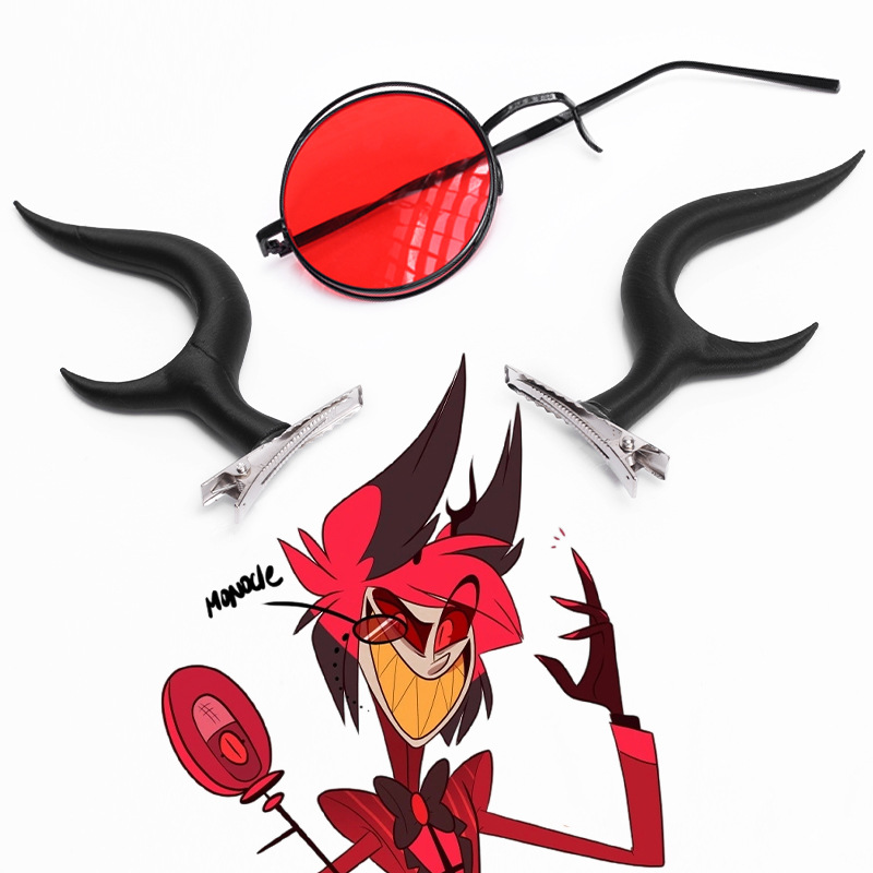 主圣达 地狱客栈 Alastor 阿拉斯托cosplay假发玉米须 兽角单眼镜
