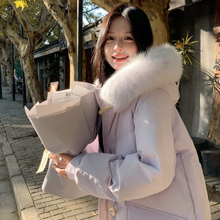 江西共青城羽绒羽绒服女2025新款90白鸭绒大毛领中长款过膝加厚冬