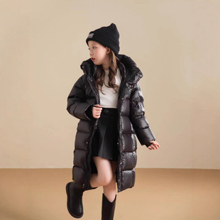 江西共青城羽绒男女童同款羽绒服长款黑金鹅绒服加厚中大儿童连帽