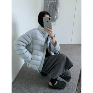 江西共青城羽绒排骨羽绒服女短款新国标90%白鸭绒简约立领休闲