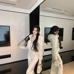 江西共青城羽绒小海鸥收腰短款大毛领冬季新款粉色羽绒服女2025巨