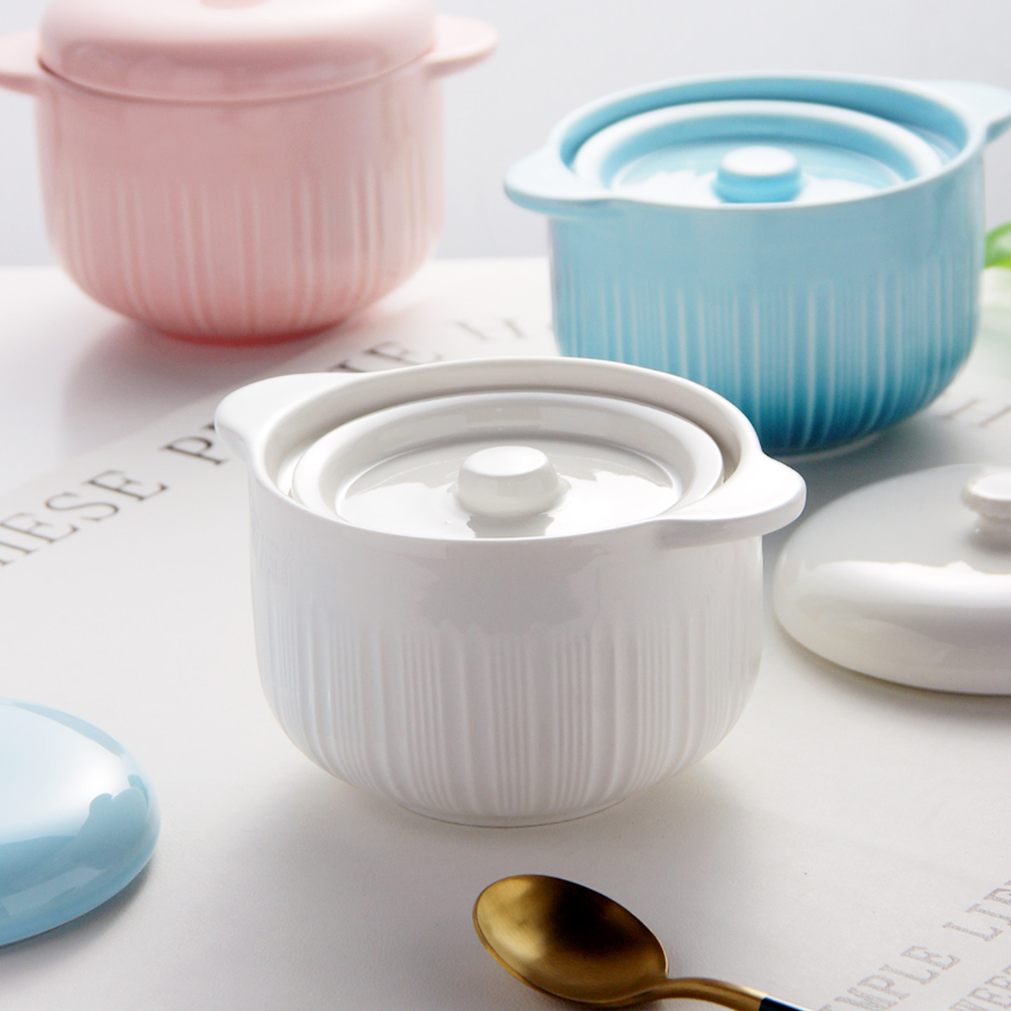 炖盅隔水炖家用高颜值陶瓷小瓦罐带双盖双耳防烫汤盅一人份炖汤煲