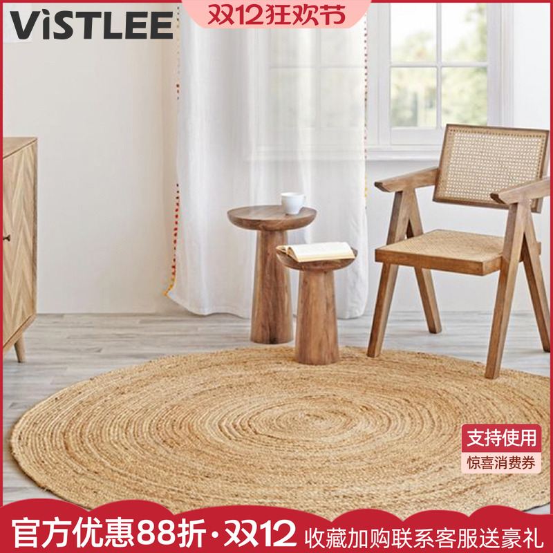 印度进口手编天然黄麻零胶水地毯