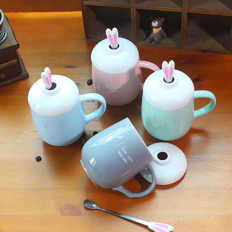 卡通兔子创意陶瓷杯子带盖带勺马克杯牛奶咖啡杯早餐杯简约茶水杯在类目 餐饮具, 杯子/水杯/水壶, 马克杯中 - 来自Buy2taobao.com提供专业的淘宝代购服务