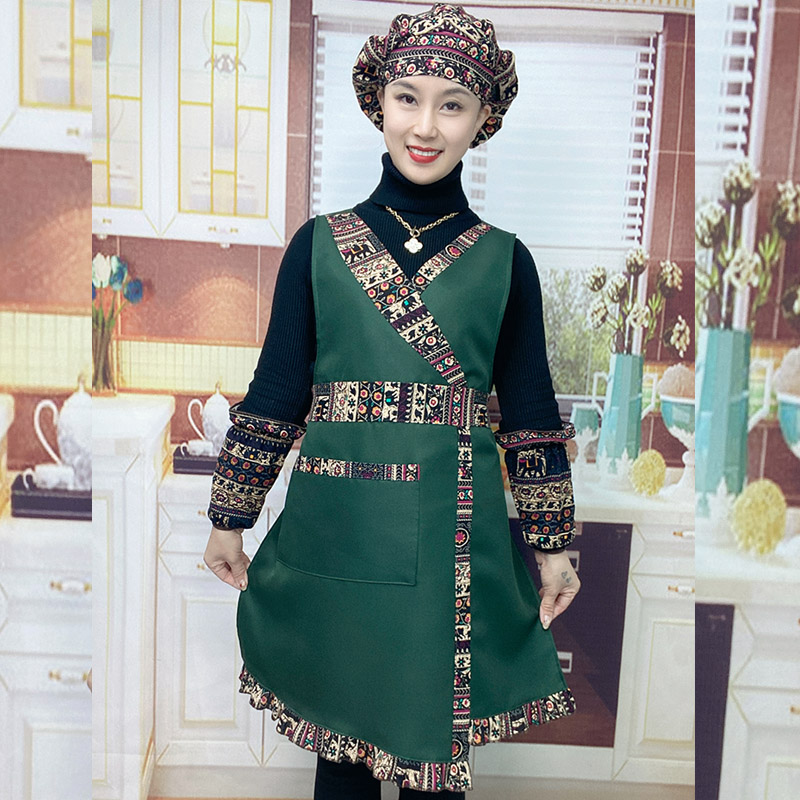 中式民族风围裙女款防水防油