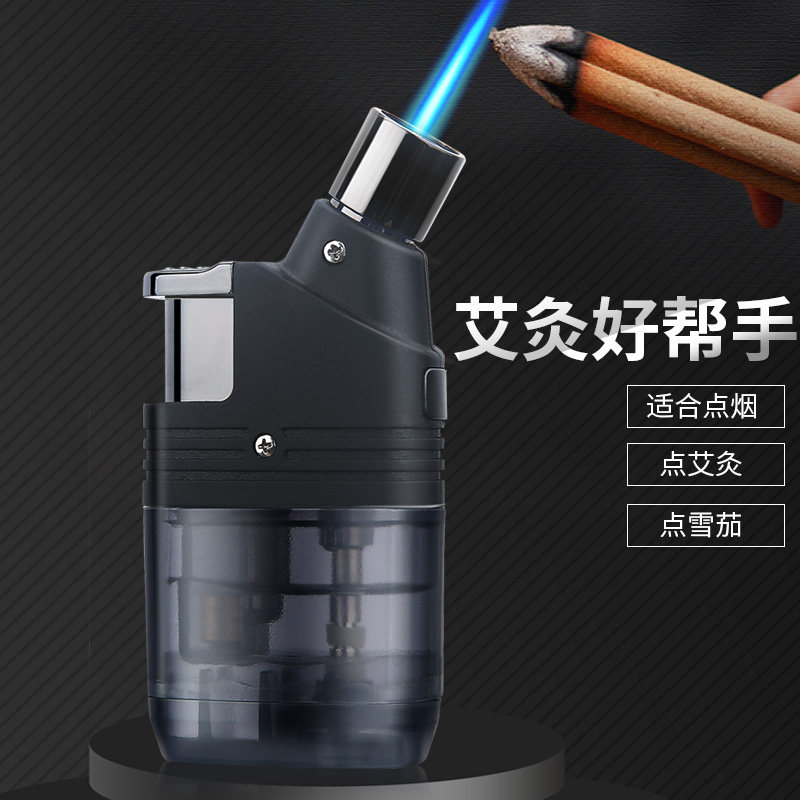 百诚防风打火机可充气直冲蓝焰点艾条点雪茄蚊香点火器送男友礼物