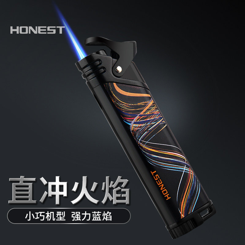 百诚新品充气打火机防风金属创意个性男直冲雪茄火机点艾灸点烟器