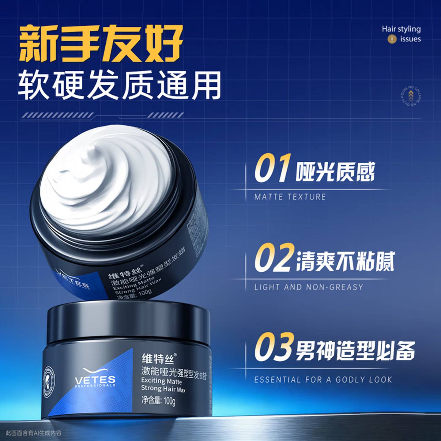 维特丝激能哑光强塑定型发蜡清香自然蓬松持久造型理发店发蜡发泥