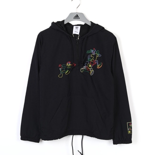 迪士尼联名款 Adidas 三叶草 男款 HF4929 半拉链休闲连帽风衣套衫