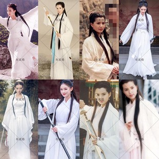 神雕侠侣影视古装棉麻女汉服李若彤小龙女白色飘逸仙侠剑客侠女服