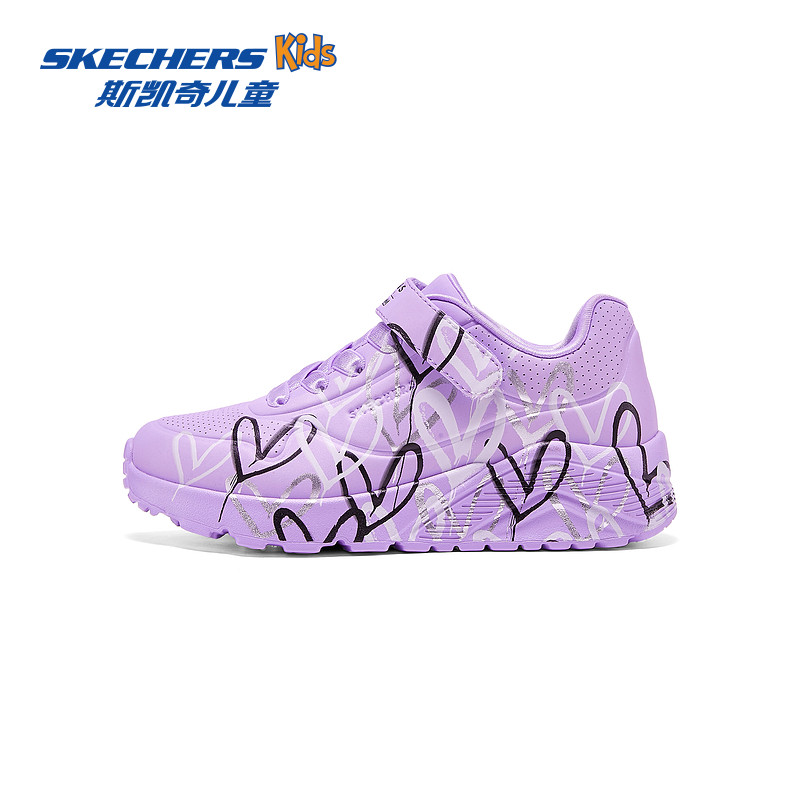 Skechers斯凯奇儿童UNO系列休闲板鞋春夏女童涂鸦爱心舒适
